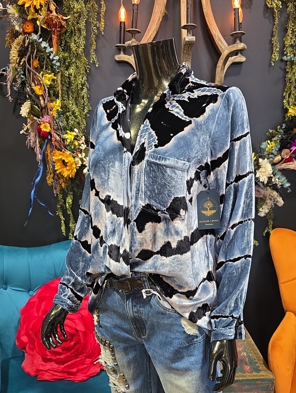 Young Fabulous & Broke Velvet Patterned Button Down